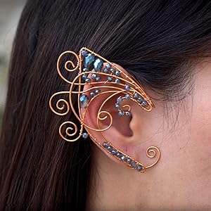 Amazon.com: Elf Ear Cuffs, OwMell Handcraft Silver Pointed Fairy Elven  Cosplay Fantasy Costume Bridal Wedding Earrings for Non Pierced Ears - Blue  Crystal: Clothing, Shoes & Jewelry