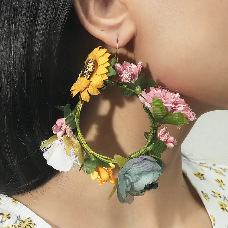 Exaggerated Flower Hoop Earrings Boho Prom Bridesmaid Ear Jewelry  Decorations Accessories - Temu